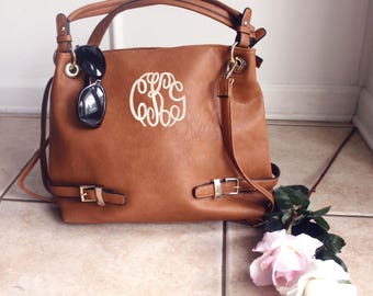 Monogram Large Tote Buckle Should bag, Personalized handbag, Monogrammed purse, Camel purse. Brown monogram bag tote bag purse Brown Handbag