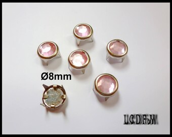 * ¤ 6 PCs claw round Pale pink - Ø 8mm rhinestones ¤ * #D39