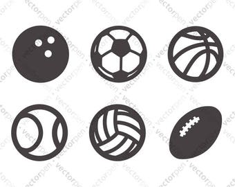 Sports Balls SVG Icon Pack. Football, Basketball, Soccer, Volleyball, etc for Scrapbooking, Cricut, and Silhouette. Digital Download
