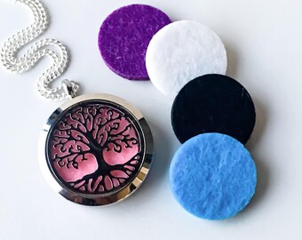 Aromatherapy Necklace -Tree of Life, Aromatherapy Jewelry, Essential Oil Diffuser Necklace, Tree of Life Pendant, Stainless Steel Necklace