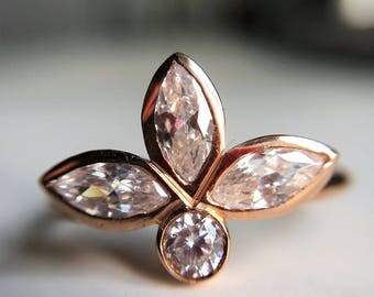 Rose Gold Ring, Tiara Rose Gold Ring-Gold filled ring- Marquise Rose Gold Ring- Rose Gold Tiara Ring- Cubic Zirconia Gold Ring, Trinity ring