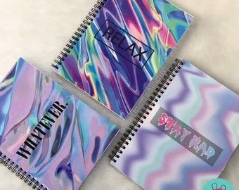 Holographic notebook, Journal, A5 notebook, holographic, sticky notes, planner, tumblr journal, notepad, tumblr notebook, holo