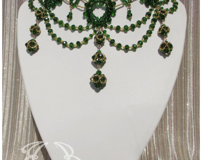 Green Head jewelry Beaded head piece Gold and Green forehead Emerald Medieval Headdress Indian Head Chain Gatsby Headband Green Necklace