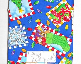 Fabric -1 3/4yd piece-Christmas/Xmas/Santa/Reindeer/Lights/Tree/Snowflake/JOY/HOHOHO/stocking/peace/candle/toys (#315) (end of bolt)