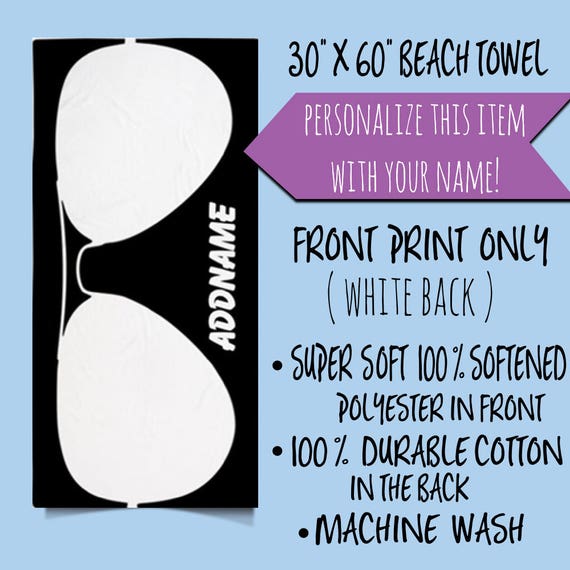 Personalized Name Monogram Beach Towel,Black and White Sunglasses Personalized Beach Towel, Summer Custom Beach Towel,Gift for Him/Her Towel