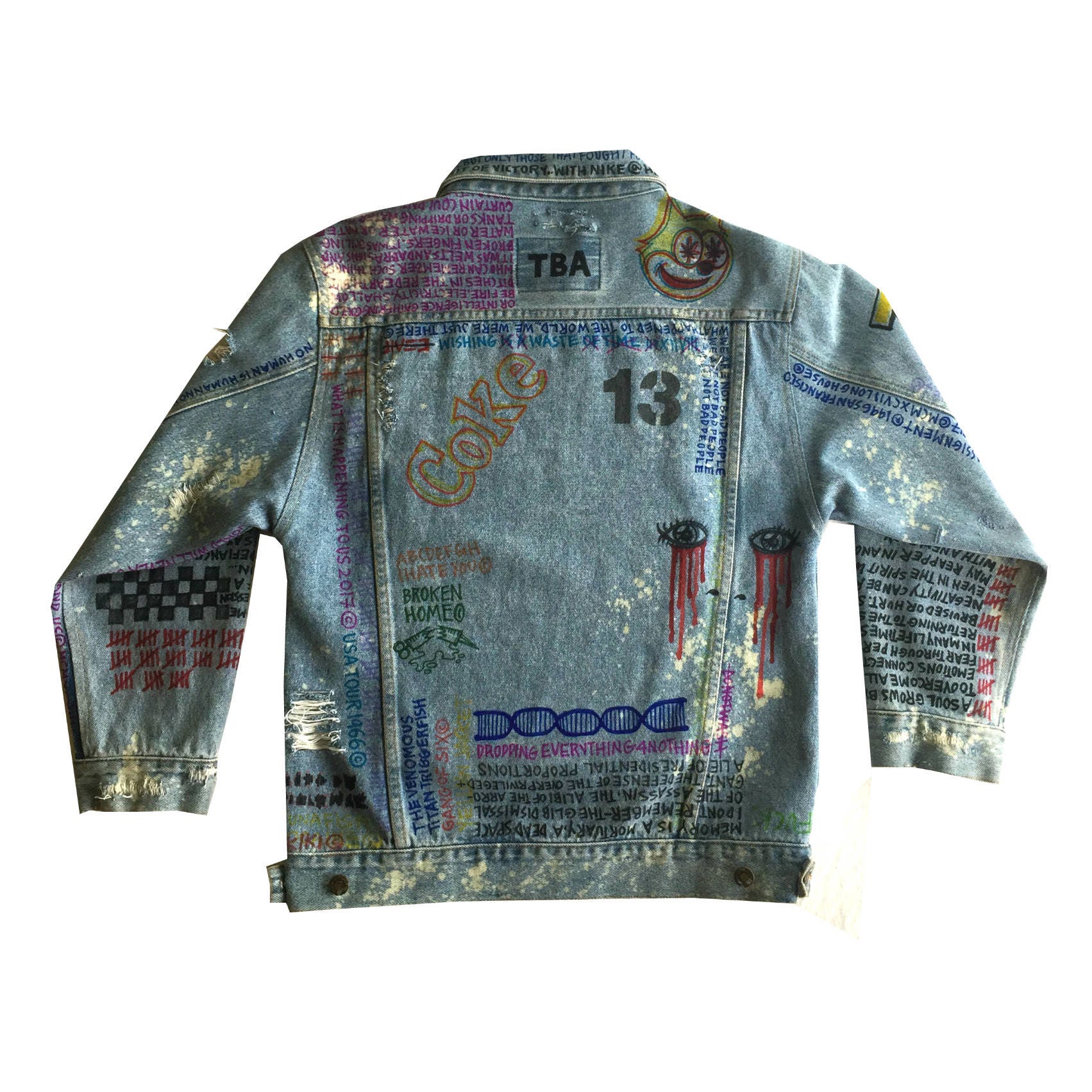 Hand Painted Jean Jacket Distressed Bleached Sharpies