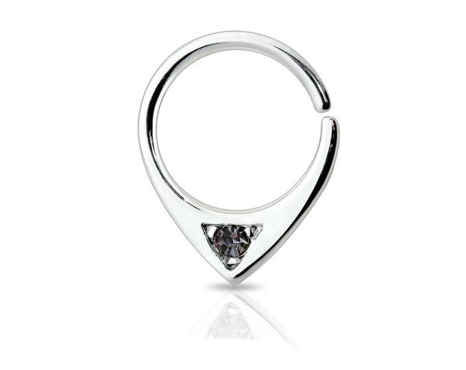 316L Surgical Steel Single Gem Abstract Septum Ring