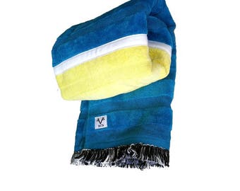 Premium, Velour, Handcrafted, 100% Fine Indian Cotton, Designer, Beach Towel, Colours - Blue, Green, Yellow