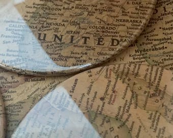 MAP COASTERS vintage retro look map round cork back party gift wedding favors gifts design RANDOM map theme party gift 3.5"