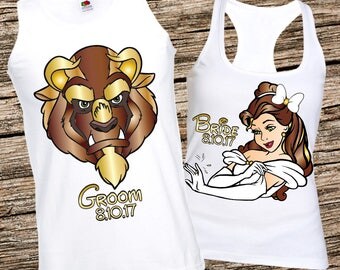 Beauty and The Beast wedding tanks, Disney honeymoon tank tops, Bride and groom disney tanks, Disney wedding tanks, Anniversary disney tanks