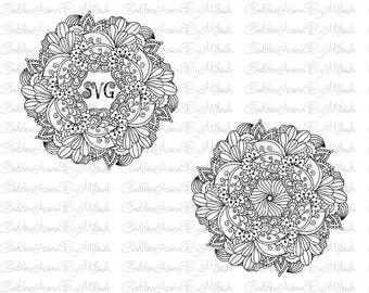 Floral Mandala SVG Dxf Png Eps Files Vector flower svg monogram frame print cutting file