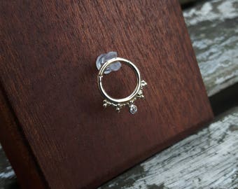 The "Caleigh Green" 14k Yellow Gold Septum Clicker 1.6mm (14g) White Topaz | Septum jewelry | Daith jewelry | Gold body Jewelry