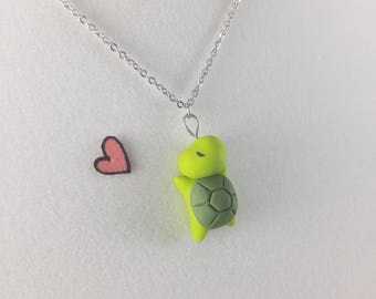 Kawaii Sea Turtle Necklace // Polymer Clay Jewelry