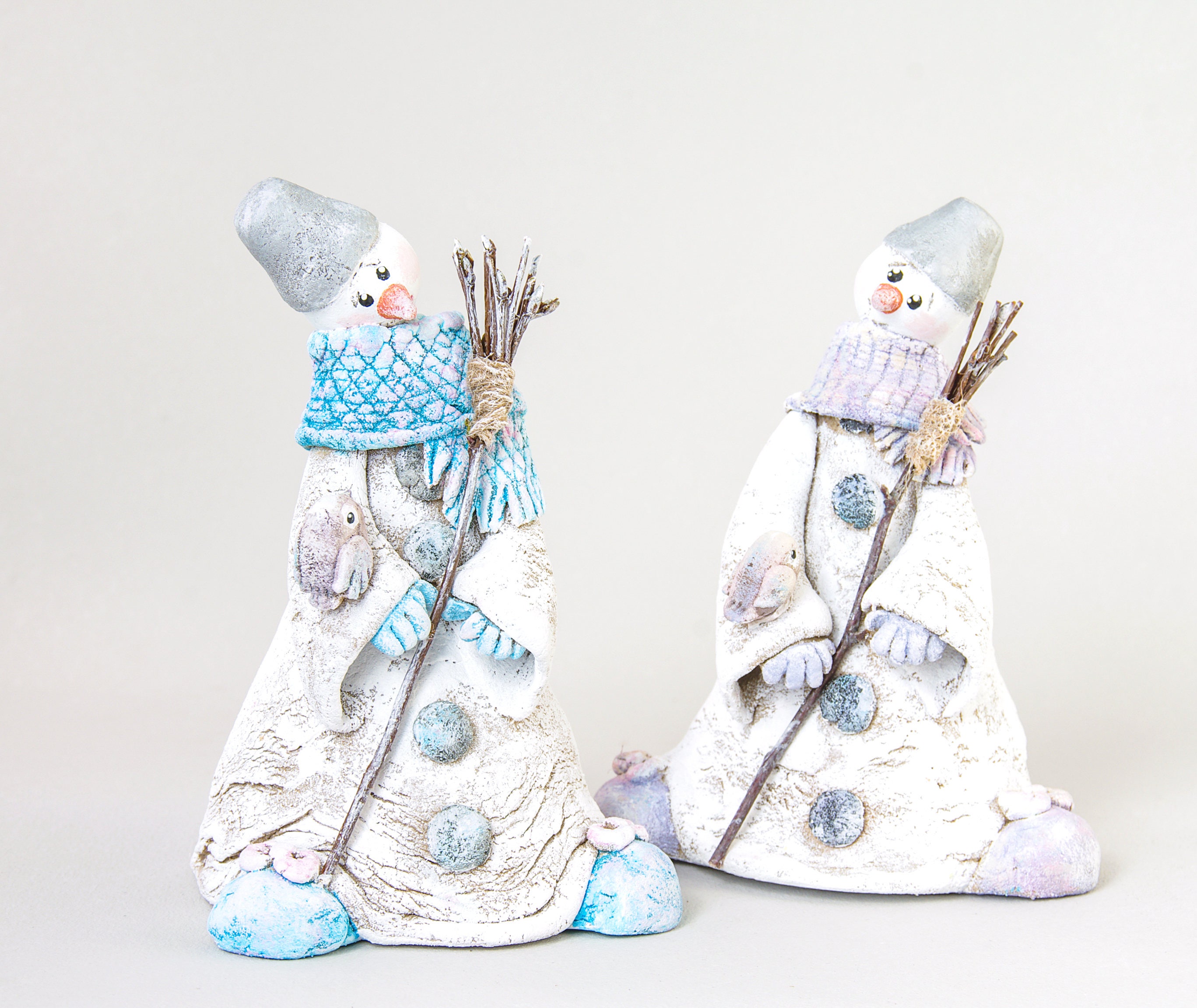 Cute ceramic gift Snowman decor Figurine Ceramic sculpture