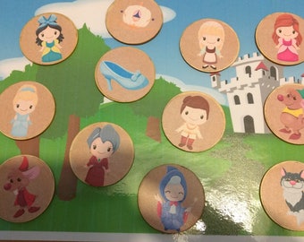 Cinderella inspired, prince and princess, story stones, story discs, storytelling kit