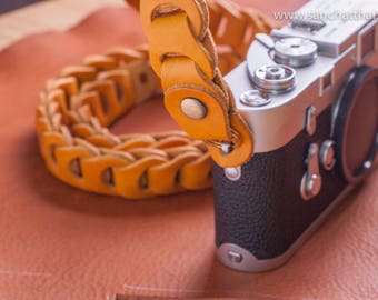 Sanchatthai Phyton, leather camera strap with knitting leather for mirrorless camera film nikon dslr