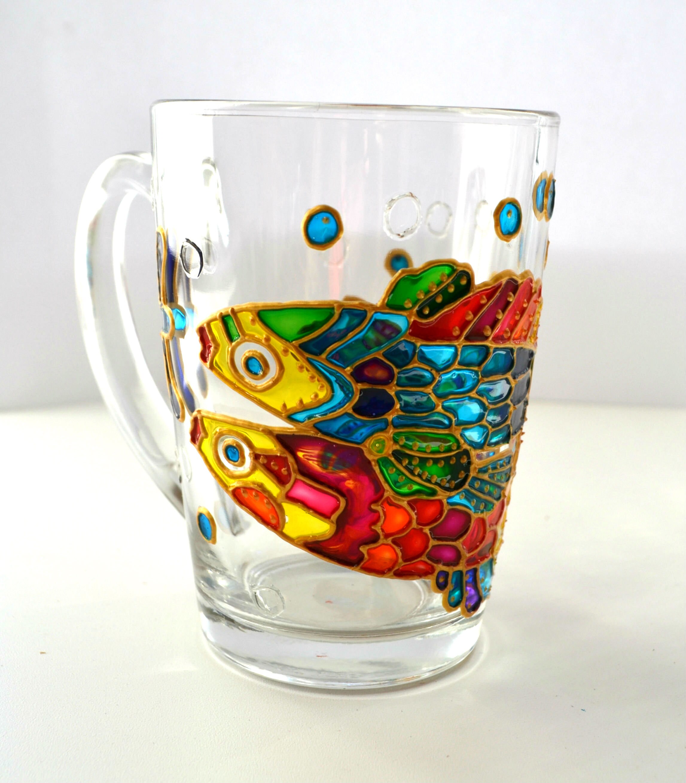 Fish Mug.Coffee mug.Marine Life.Hand painted.Tea cup.Zodiac