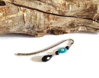 Bookmark with blue and black beads