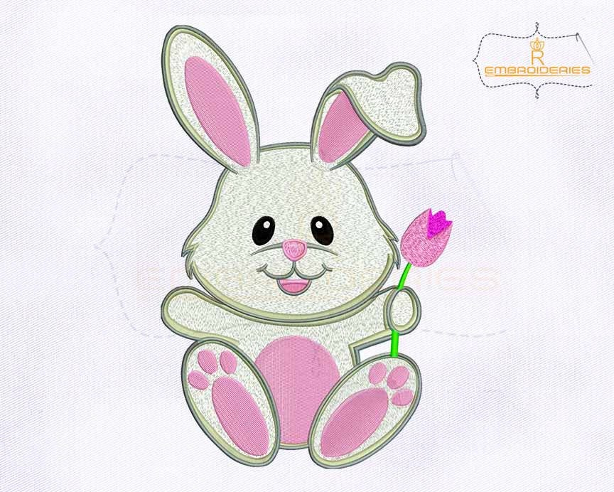 Cute and Lovely Bunny Embroidery Design 4x4 Hoop 5x7