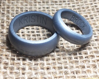 Pick 2! His & Hers Personalized Silicone Rings. Customized Engraved Wedding Bands
