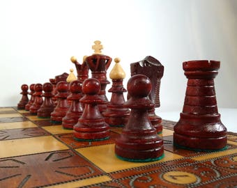 Vintage Chess Set / Vintage Wooden Chess / Carved Chess / Large Chess Set / Big Chess / Vintage Game / Office Decor
