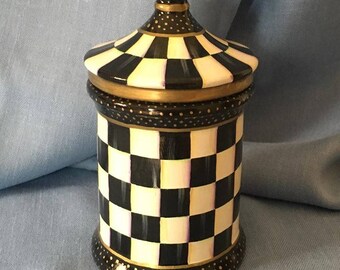 Chequered Black and White Hand Painted Ceramic Canister