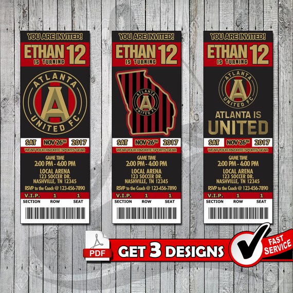 Soccer Atlanta United FC Printable Invitation Tickets