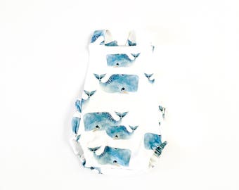 Blue Whale Romper // Whale Romper // Sunsuit // Playsuit // Boy Romper // Girl Romper // Summer Romper // Shorts Romper