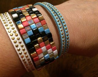 Woven Cuff Bracelet hand made silver beads.