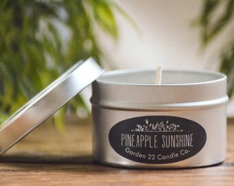 Soy Wax Candle, Pineapple Sunshine, Candle Tin, Pineapple Scented Candle, Fruity Scent, Natural Candle, Travel Candle