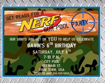 Nerf Gun Pool Party, Dart Gun Pool Party, Nerf Pool Party, Nerf Swim Party, Nerf Gun Party Invitation, Pool Party Invitation, Digital, pdf