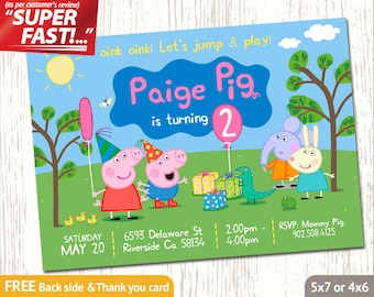 PEPPA PIG INVITATION, Peppa Birthday Invitation, Peppa Invitation, Peppa Party Invite, Peppa Invite, George Pig Invite, George Invite, v2u