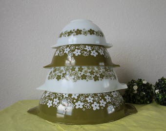 Vintage Pyrex Spring Blossom Cinderella Bowls 444, 443, 442, 441, Crazy Daisy Retro