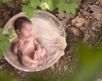 Outdoor Wooden Bowl Newborn Photography Digital Backdrop Vintage Rustic Autumn Leaves Green Plants Birdseye Instant Download