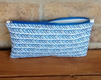 Blue chevron zipper pouch, cosmetic case, make up bag