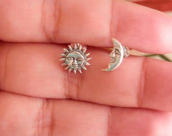 sun and moon earrings sterling silver stud earrings sun and moon jewelry sun and moon post earrings boho earrings boho jewelry sun moon ear