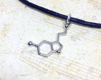 Serotonin Choker Necklace, Science Choker, Serotonin Necklace, Black Cord Choker, Chemistry Jewellery, Molecule Choker, Science Gift