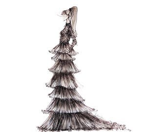 Layers and Layers of Tulle Black and White Fashion Print