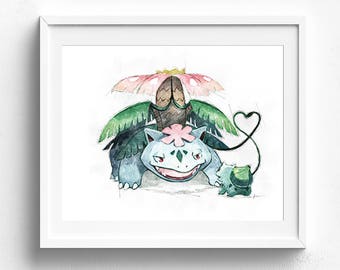 Venusaur poster, pokemon art, pokemon venusaur, pokemon go art, nursery art, fine art print, video game art, pokemon gift, kids wall art