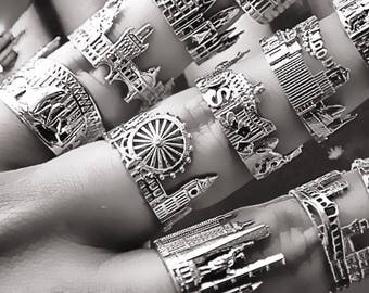 Cityscape Silver Rings Chicago Personalized jewelry Fine jewelry Graduation gifts Customized jewelry City Skyline Cityscape Ring unique ring