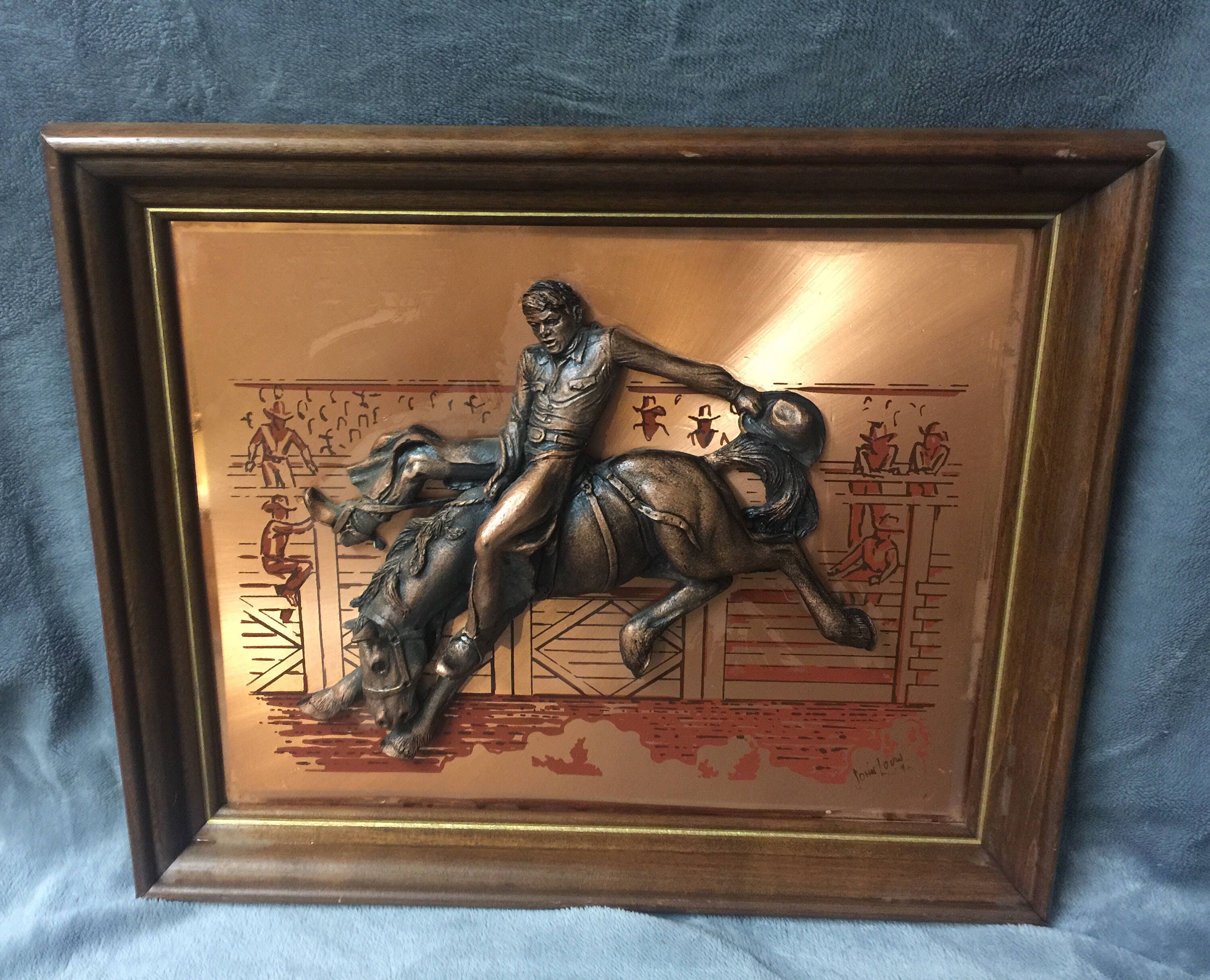 Vintage 1976 John Louw 3D Copper Art Cowboy Rodeo Scene