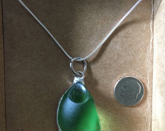 Handmade SeaFoam Green sea glass necklace on silver chain