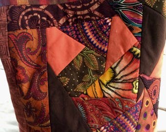 Patchwork tall bag, zippered, cosmetic or travel, ideal for tall mugs/containers