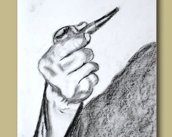 Sketch of a hand holding a pipe smoking