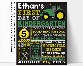 Tractor First day of school sign, first day of school chalkboard sign, first day of preschool sign, first day of kindergarten, printable