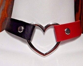 Vinyl Veggie Necklace Red & Black Heart Ring Collar Harley Quinn Choker Punk