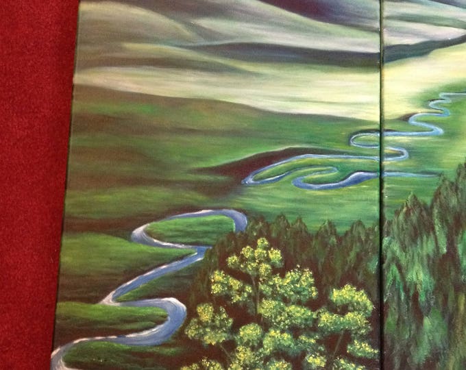 Flowers, Fields And Mountains Oil 3 Piece Oil Painting, 3 Piece Oil Landscape Oil Painting Mountains Rivers Fields and Flowers, Wall Art