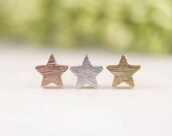 24/7 Jewelry Collection Ooorbellen-Wish Star Stud Earrings-brushed-Minimalist-Silver-Gold-rose gold