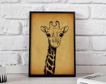 Giraffe Animal Vintage poster, Giraffe Animal wall art, Giraffe Animal wall decor, Giraffe Animal print