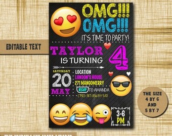 Emoji Invitation Emoji Birthday Emoji Birthday Invitation Emoji PDF editable text Emoji Party Emoji Birthday Invitation Emoji